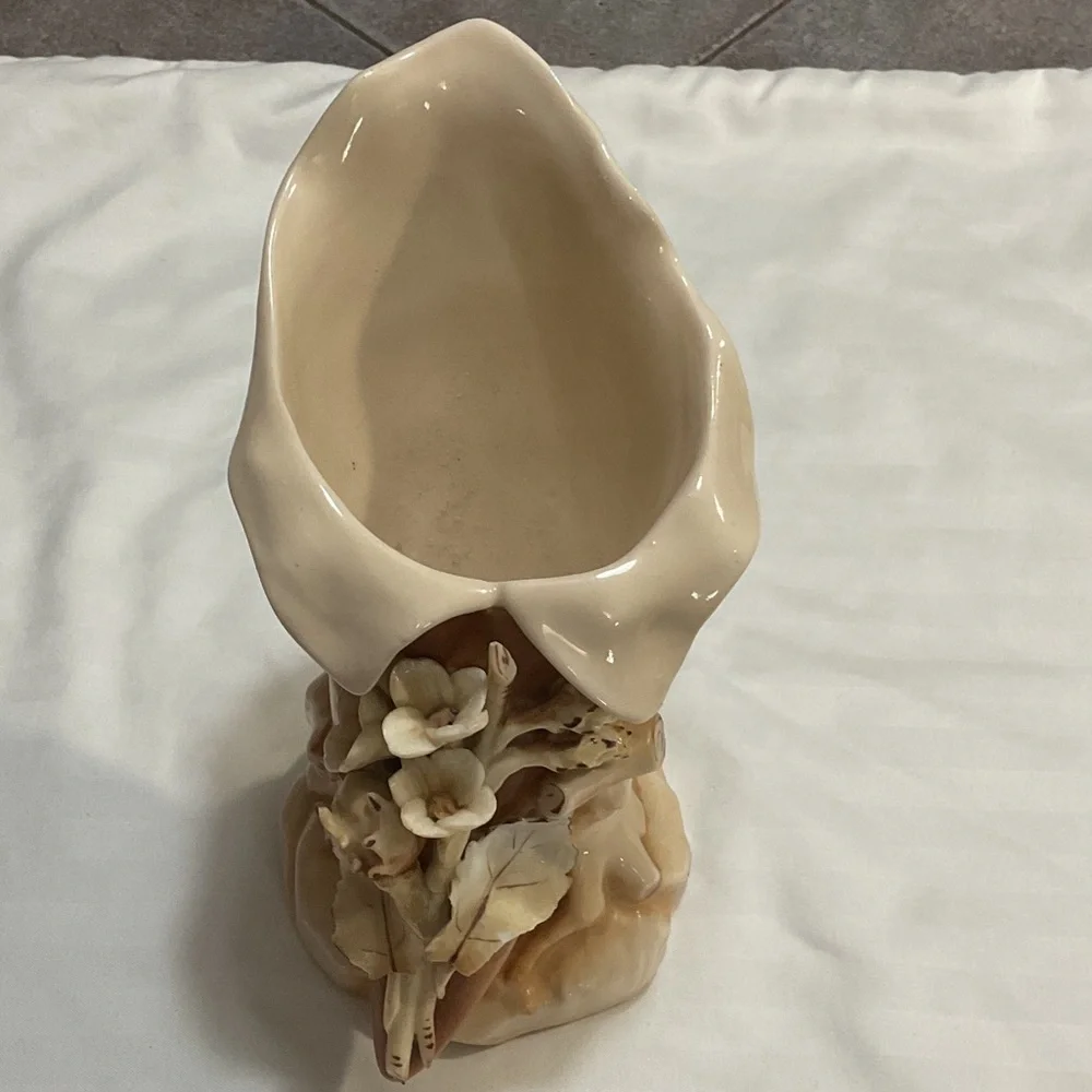 Elegant Cream Ceramic Vase with Floral Design